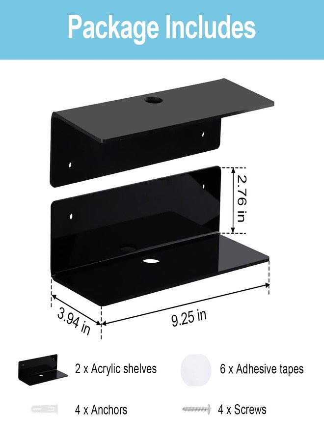 luium 9 Inch Acrylic Floating Shelf No Drill Adhesive Wall Shelf Set of 2 for Funko Pop Storage, Floating Shelves Damage-Free Expand Wall Space for Living Room, Bathroom, Gaming Room, Office - Black - Image 2